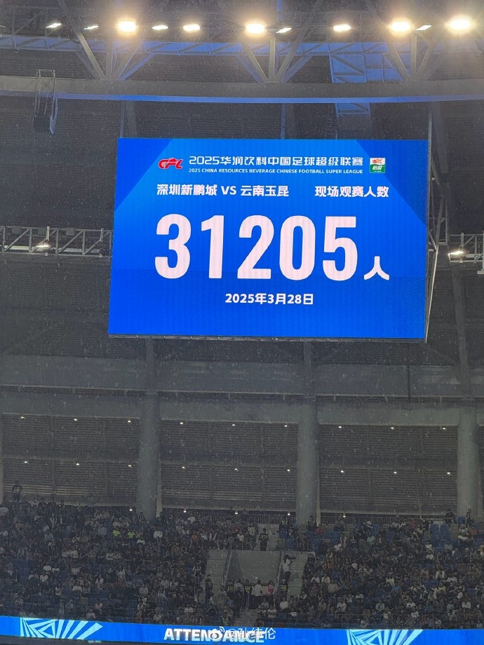 新鹏城新赛季首个主场现场观众31205人，为队史最高上座人数