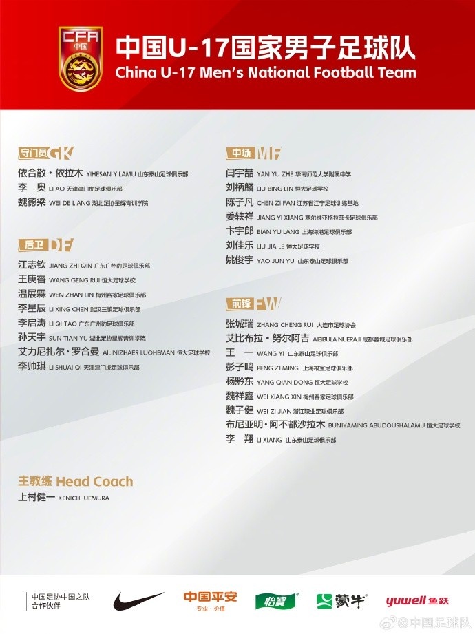 北青体育：U17国足落选球员彭子鸣、李星辰、陈子凡仍留队合练