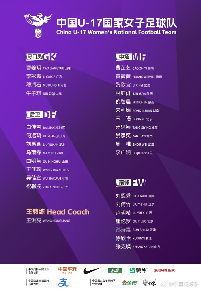 U17女足30人将在苏州集训备战世界杯，姜宁、朱挺担任训练员